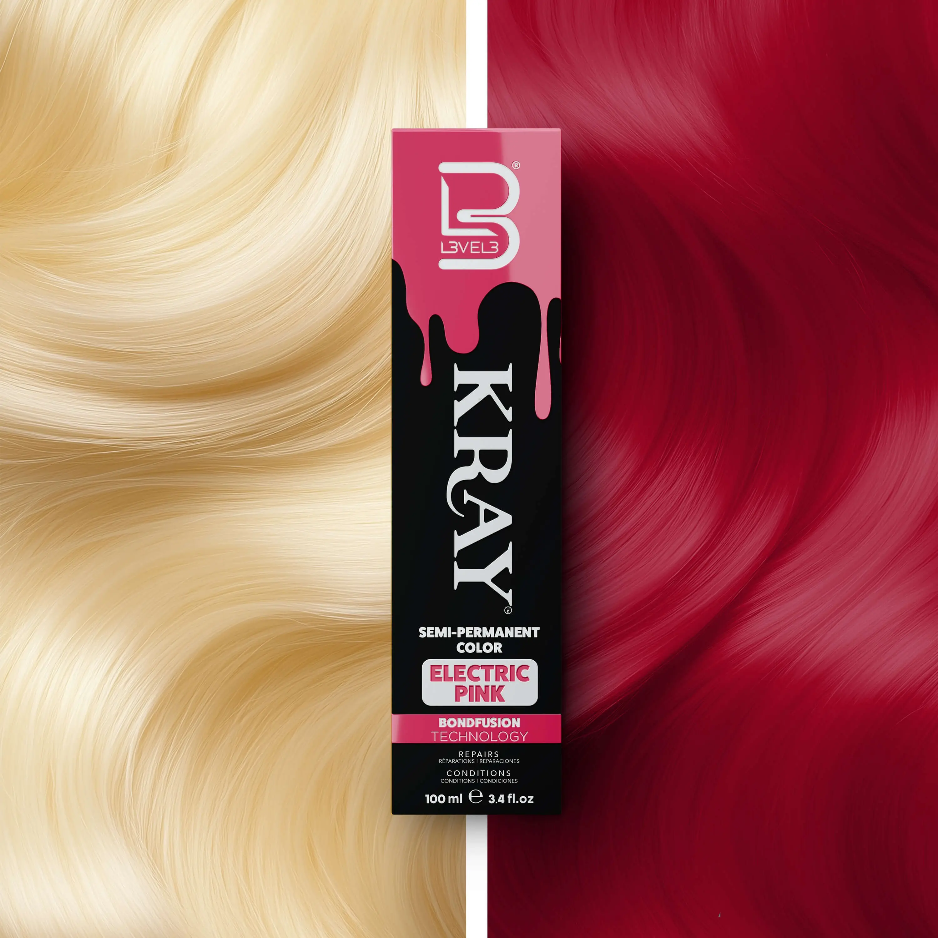 L3VEL3 KRAY Electric Pink Semi Permanent Color with Aloe Vera Organic Argan Oil & Sunflower Seed Oil Nourishing  Formula