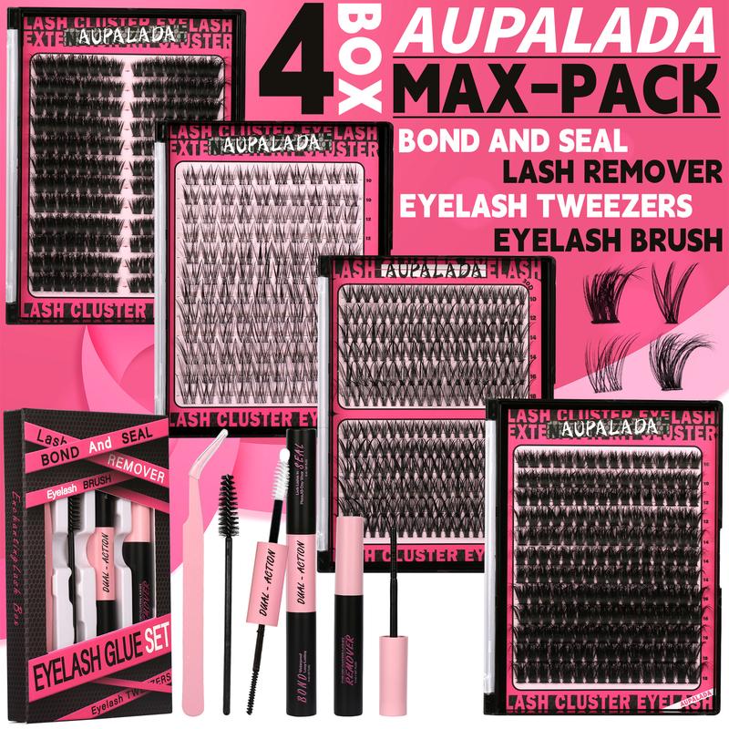Amazing! 4 Styles  MAX-PACK Cluster Lash Extension Gift Set | Includes  Natural   Styles + Extra Volume | Soft & Lightweight | Comes with Glue, Tweezers & Brush | Easy DIY at Home | 1 Set Mixed Length Individval Eyelash Extensions Kit