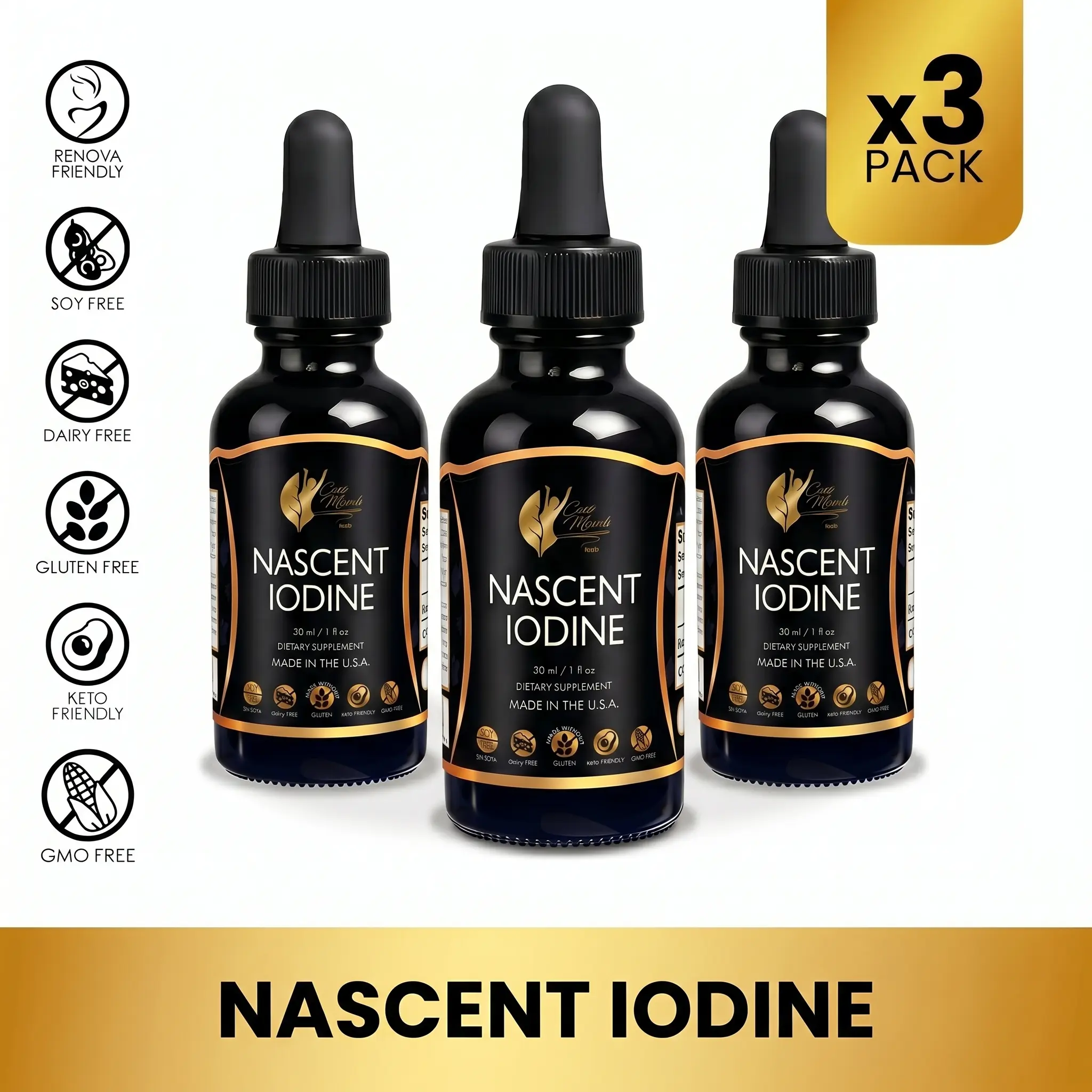 3 Bottles of Cocó March N.M.D Nascent Iodine Dietary Supplement 1 Fl oz, 500 Servings Fitness Healthcare Edible Mineral