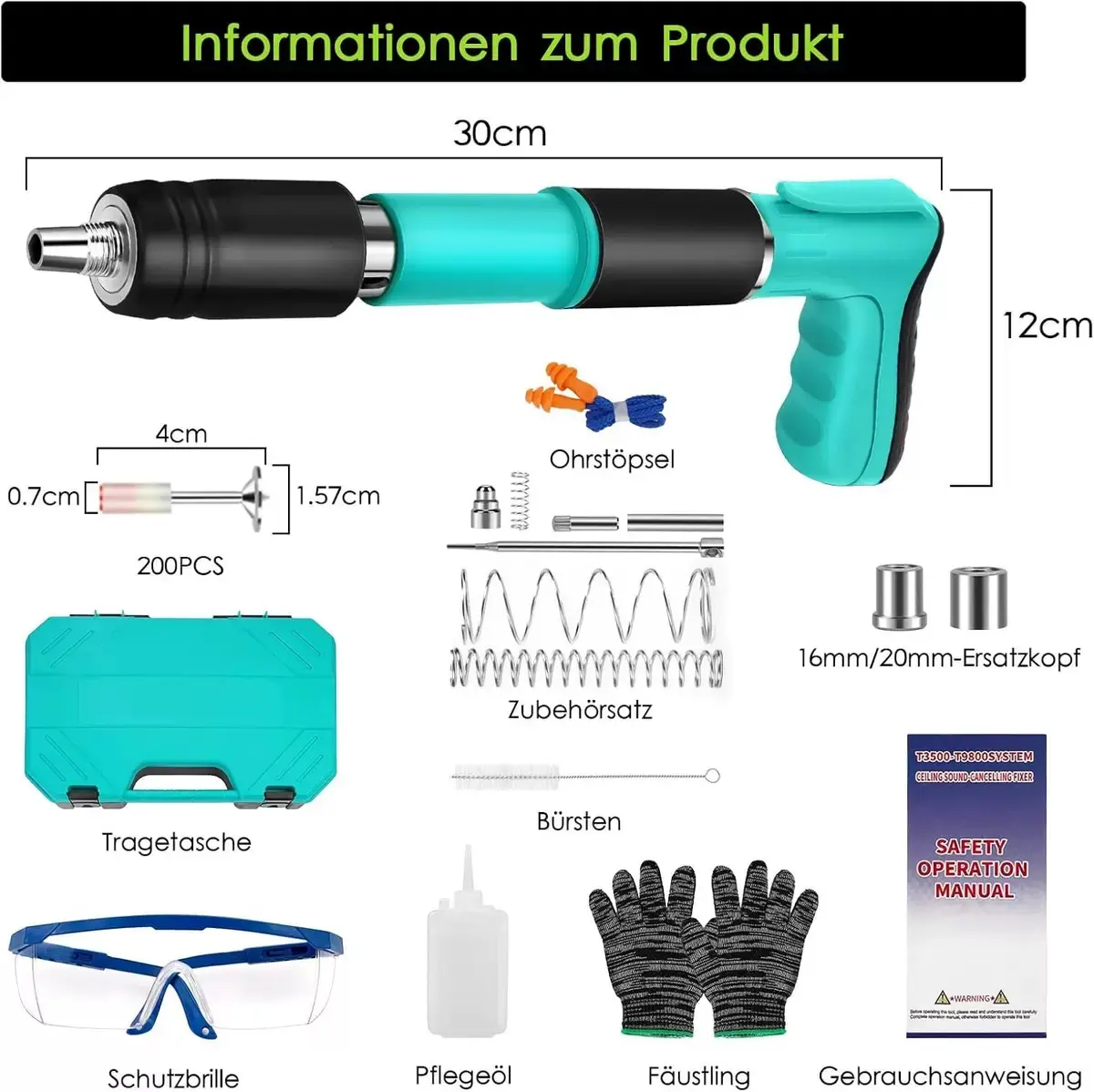Concrete Nail Gun Kit,4-Level Adjustable Steel NailFastening Tool for Wall and Ceiling Installation,Compact Pressure-Activated Nail Installer with 100Steel Nails and Storage Case,