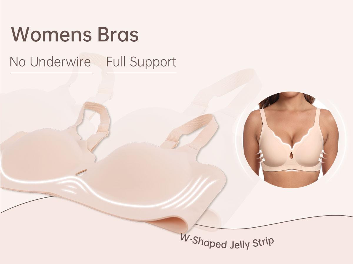 OEAK Women Water Drop Hollow Scalloped Flowers V Neck Jelly Bralettes Breathable Seamless Bras Push Up Full Coverage Everyday Bra