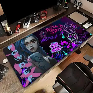 Large Jinx Anime Gaming Desk Mat - Non-Slip Rubber Base & Smooth Surface PCLaptop Keyboard & Desk Mat with Jinx Character Art, Graffiti-Style Text - Durable OfficeGaming Setup Accessory for Anime Fans