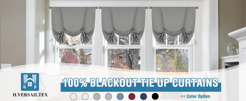 H.VERSAILTEX 100% Blackout Tie Up Curtains for Bedroom Thermal Insulated Kitchen Curtains Rod Pocket Blackout Curtains for Small Window / Bathroom with Black Liner