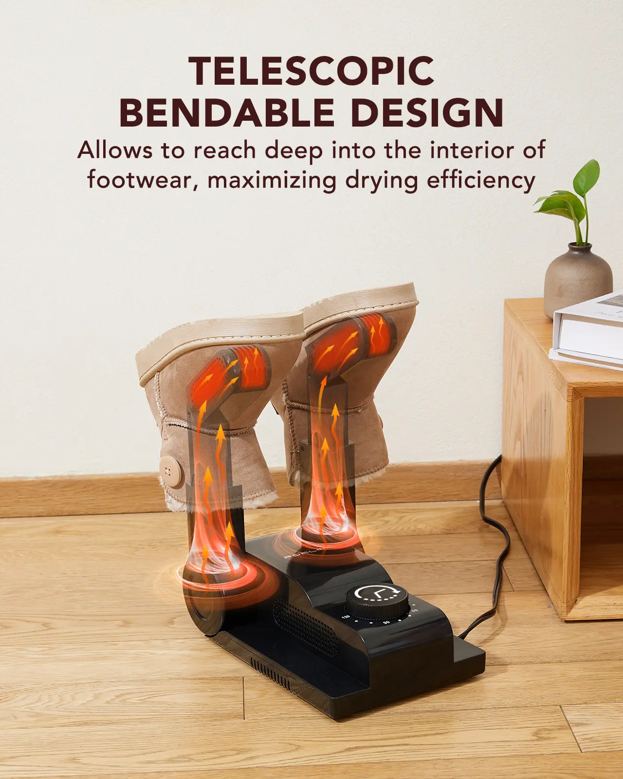Forlim Shoe Dryer Machine - 110V AC Vented Quick Hot Drying Heat Blower, Corded Device with Auto Shut-Off Timer, 180° Adjustable Rack, Telescopic Bendable Ports for Work Boots/Gloves, Indoor Plug, Boot Dryer