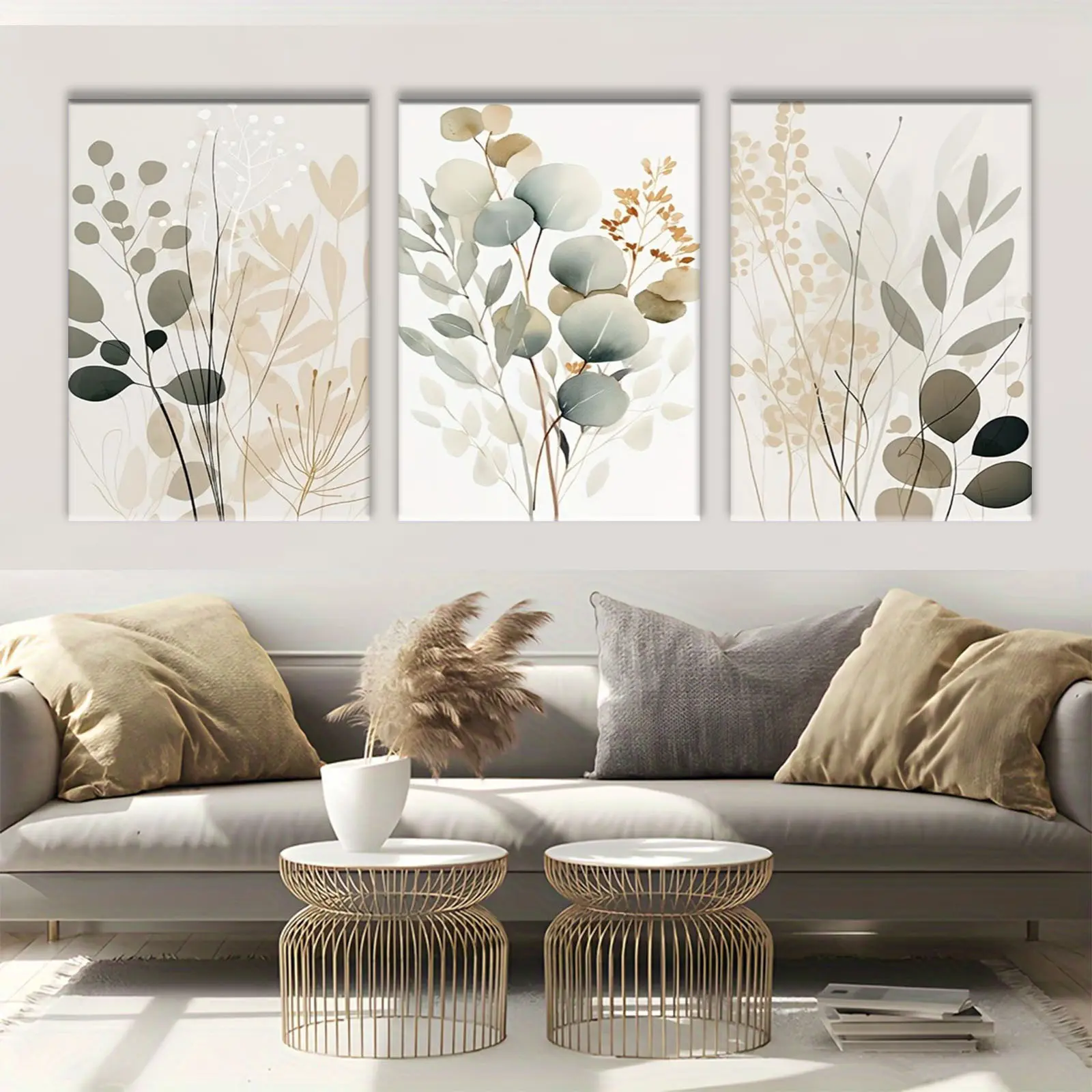 3-Piece Framed Canvas Art Set - Multi-Size 8"x12"/16"x24" UV Resistant Abstract Tree Branch 2D Prints, Eco-Friendly Nature-Inspired Hanging Wall Decor, Home Gift for Living Room/Bathroom