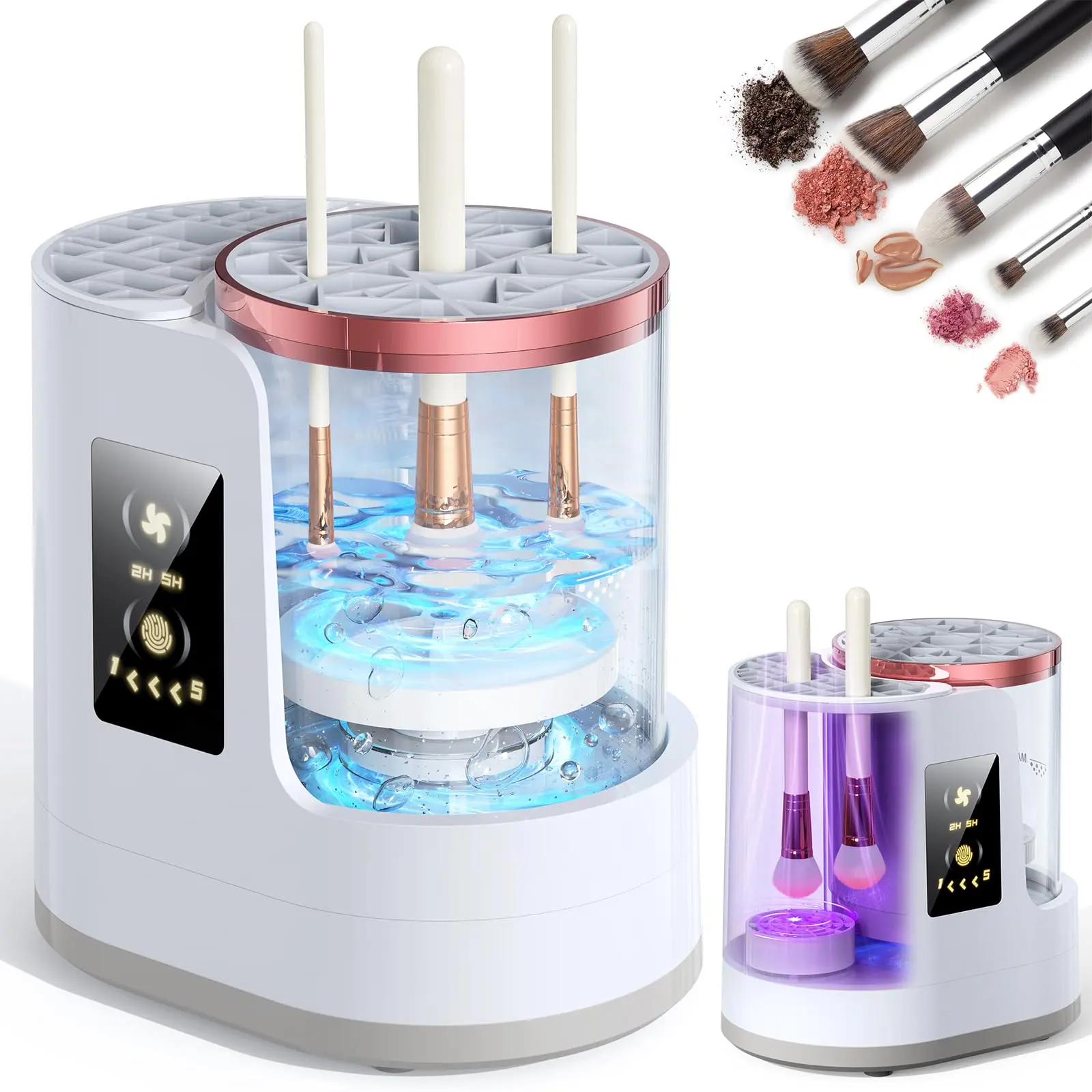 3-in-1 USB Rechargeable Electric Brush Cleaner - Portable Fast Spin Deep Cleansing Tool for Sponges, Foundation Brushes, Cosmetics Accessories, Unisex Party Gift Home Supply with 5-min Auto Cleaning Cycle, 2-hour Drying, Hands-free Drying Frees Your Time,