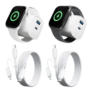 Summerwins 2-Pack 3-in-1 Wireless Universal Type-C Adapters – 20W Fast Charging Wall Block with Built-In Magnetic Watch Charger for Apple Watch Ultra/10/9/8/7/6, iPhone, iPad (Travel, Wearable Accessories)