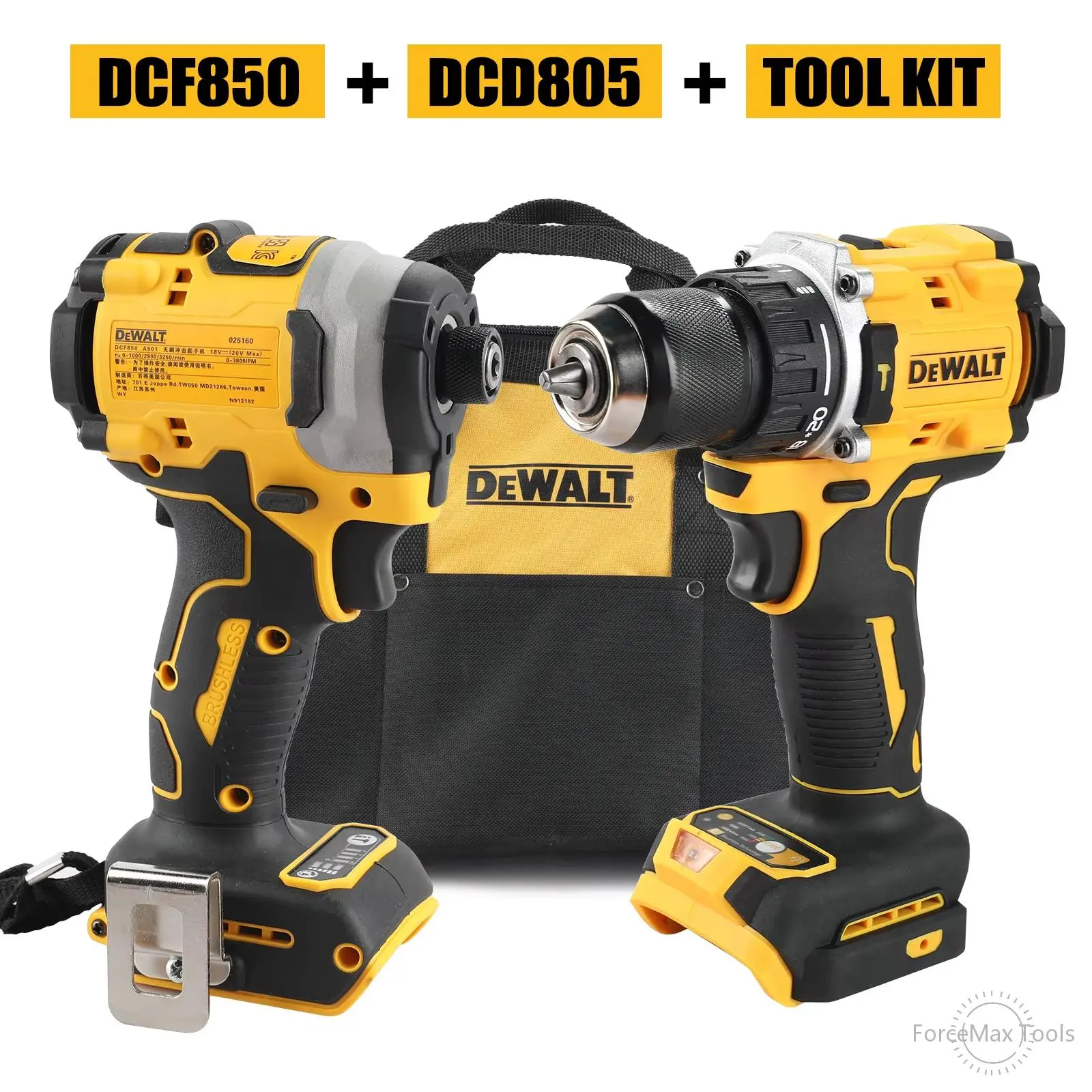 DEWALT Cordless Brushless Power Drill Drivers Combo Kit - DCF805 Impact Driver, DCD850 Drill, Lithium Battery for Construction, Household Repair
