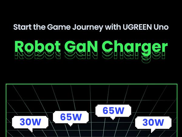 UGREEN Uno 65W USB C Charger Block, Nexode 3-Port GaN Fast Charger with Screen, Fun Robot Gifts for Men Women, Compatible with iPhone 17, MacBook Pro/Air, XPS, Galaxy S25, Steam Deck, ROG Ally, Black