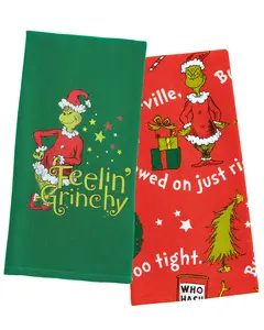 Grinch 2 Pack Kitchen Towel Set Dr Seuss How The GRINCH Stole Christmas Feeling Grinchy Cotton Towel Set Baking Cooking Gift Print