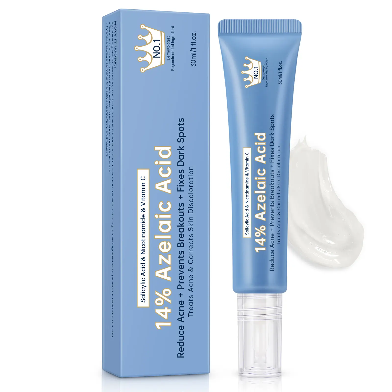 14% Azelaic Acid Cream Calm Acne Reduce Redness Fast Smooth Hydrating Glow with Niacinamide & Vitamin C for Acne-Prone Skin - Clear Skin Routine, Clear, Daily