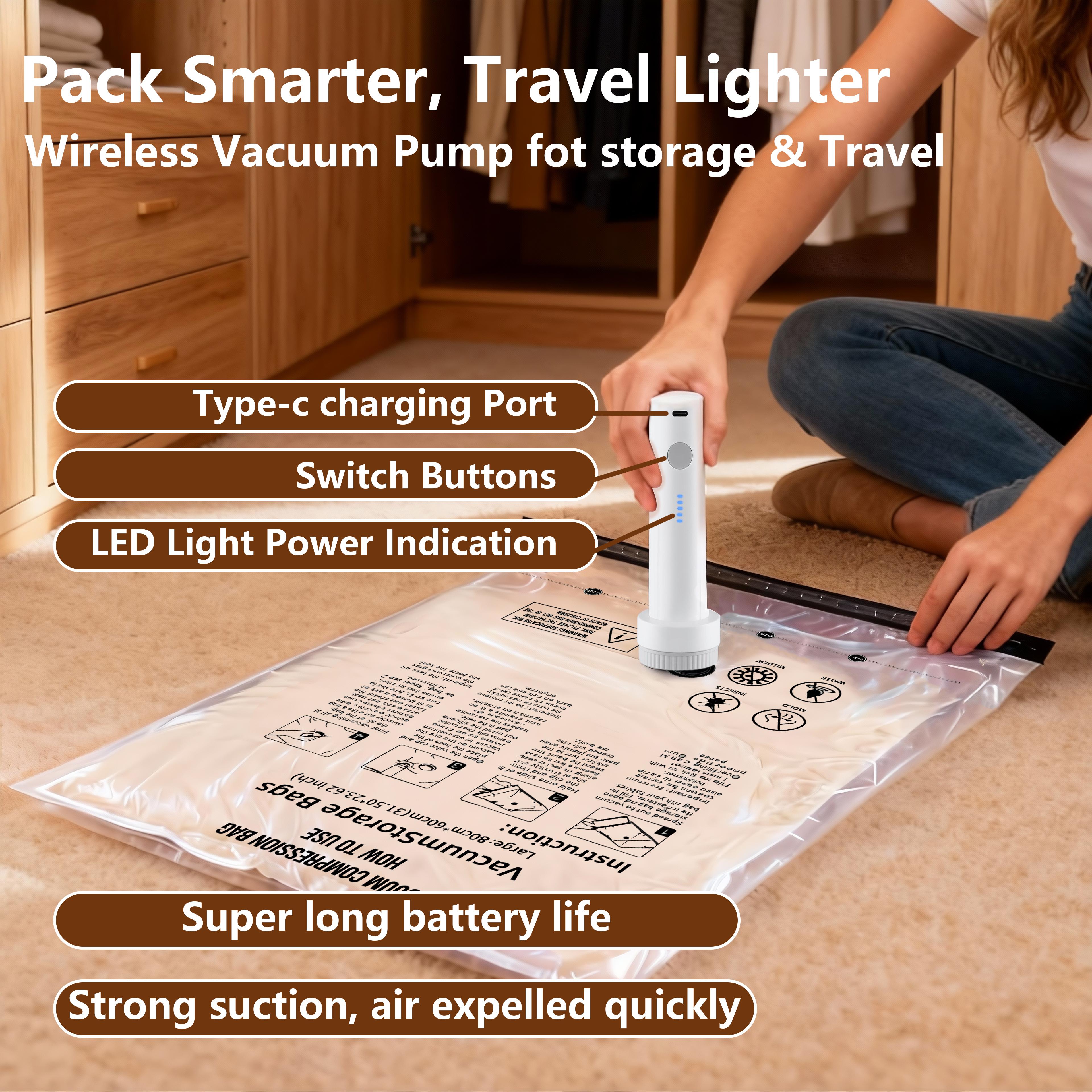 Snofrid Cordless Travel Vacuum Storage Compression Bag Set – 15-Pack in 3 Sizes – USB Rechargeable Handheld Pump with Built-In Battery – Waterproof & Reusable Space Saver for Clothes & Packing, Perfect for Carry-On Suitcases Snofrid Cordless Travel Vacuum Storage Compression Bag Set – 15-Pack in 3 Sizes – USB Rechargeable Handheld Pump with Built-In Battery – Waterproof & Reusable Space Saver for Clothes & Packing, Perfect for Carry-On Suitcases