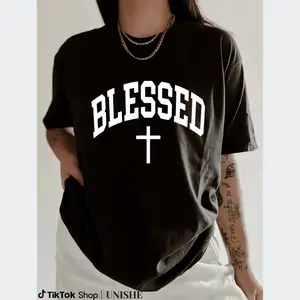 Round Neck Tee with Christian Cross – 100% Cotton Unisex Faith Shirt