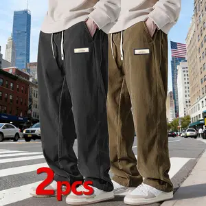 Autumn New Men's Trendy 2-Piece Corduroy Straight-Leg Sports Pants - Wide-Leg Casual Pants; The fabric is comfortable and soft, and the loose fit is suitable for men to wear; an excellent gift for boyfriend or husband.