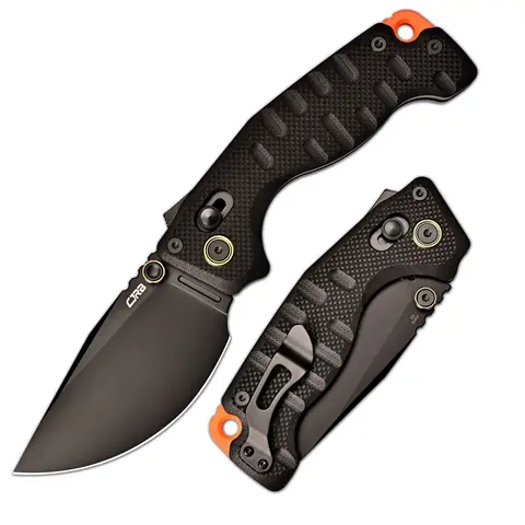 CJRB Doubletap Tactical Survival Knife - 3.86 in D2 Stone Wash Blade, Blue G10 Handle, Thumb Stud, Recoil Lock V2, Steel Clip, Ceramic Pivot, Crossbar Lock - Adults' Survival Equipment Hunt Gear for Outdoor Multifunctional Tools Tools and Gadgets Knives