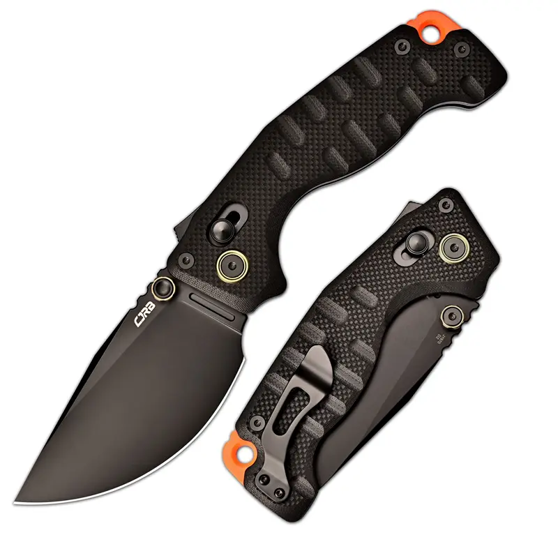 CJRB Doubletap Tactical Survival Knife - 3.86 in D2 Stone Wash Blade, Blue G10 Handle, Thumb Stud, Recoil Lock V2, Steel Clip, Ceramic Pivot, Crossbar Lock - Adults' Survival Equipment Hunt Gear for Outdoor Multifunctional Tools Tools and Gadgets Knives