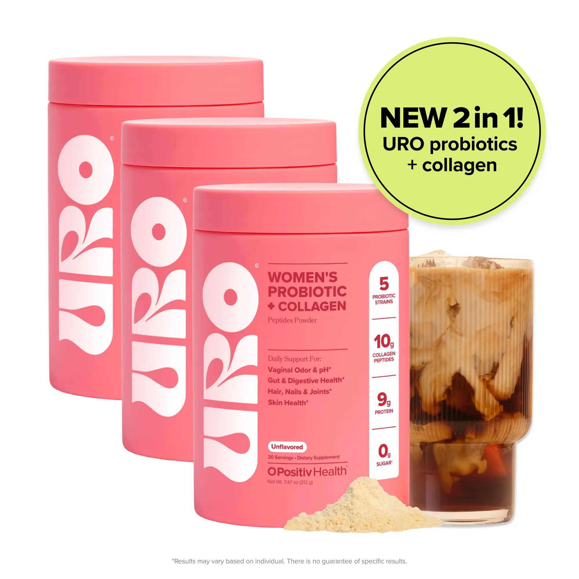 URO Women’s Probiotic + Collagen Powder for Vaginal, Gut & Skin Health 3-pack