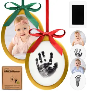 nkless Baby Hand and Footprint Kit - Two-Sides Baby’s First Christmas Ornament Footprint Kit, Personalized Baby Gifts Photo Frame, Cute Newborn Keepsake for Nursery Decor, New Mom Gifts