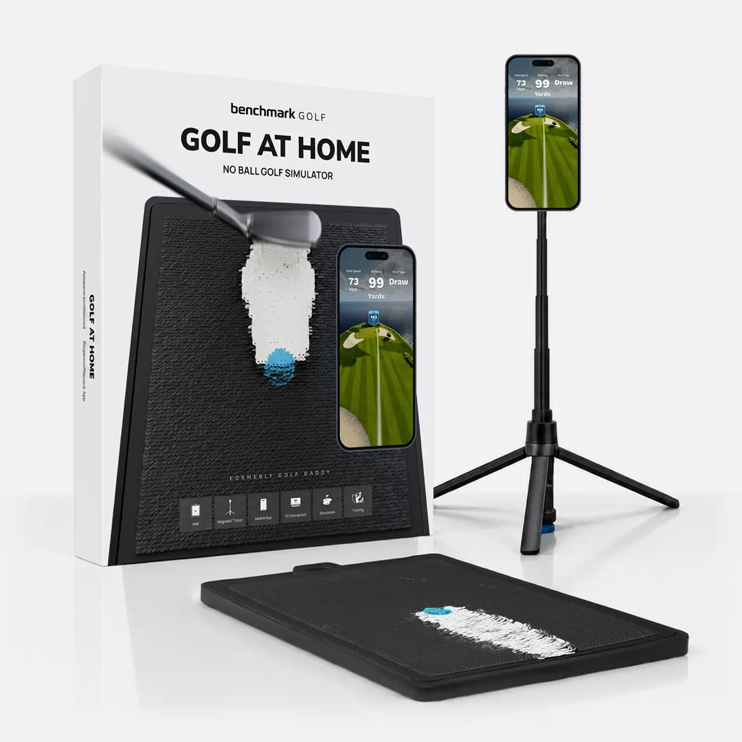 AI-Powered No-Ball Golf Simulator, Compact Functional Golf Practice Equipment & Training Aids, Home/Backyard Use, 80+ Courses, Realistic Shot Tracking, Magnetic Tripod Included, Multiplayer & Online Play, Skill Improvement Tool