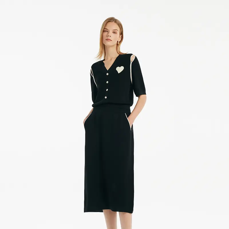 GOELIA V-Neck Cut-Out Knitted Top And Half Skirt Two-Piece Set for Ladies