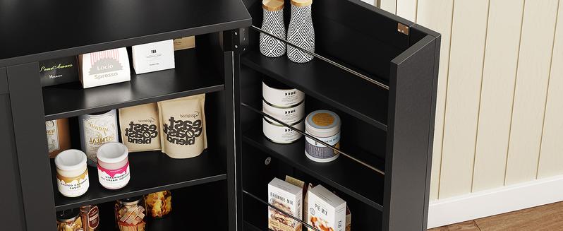 【Valentine's Day Gift】ONBRILL 71" Tall Kitchen Pantry Storage Cabinet with Microwave Stand & Door Shelf, Freestanding Kitchen Hutch with 6 Doors and Adjustable Shelves, Modern Food Pantry for Kitchen, Dining Room