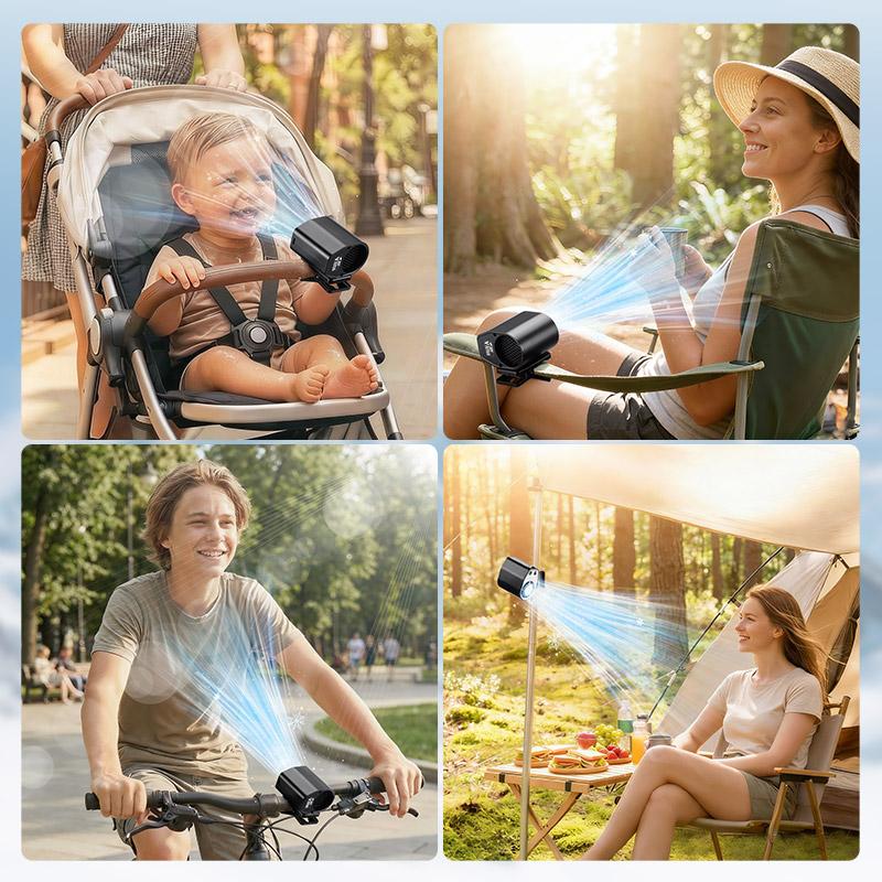 JOYTUTUS Car Clip On Fan with LED Display - 360° Rotation, 100 Speeds Adjustable, USB Rechargeable Personal Cooling Fan 1800mAh Battery