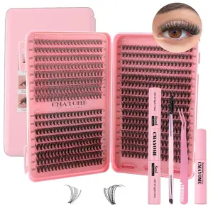 DIY Lash Clusters Extension Kit Wispy Manga Eyelash Extensions D Curl 9‑16mm Mixed Length Individual Lashes with Lash Bond Glue Remover Tweezers Complete Tools Set for Beginners