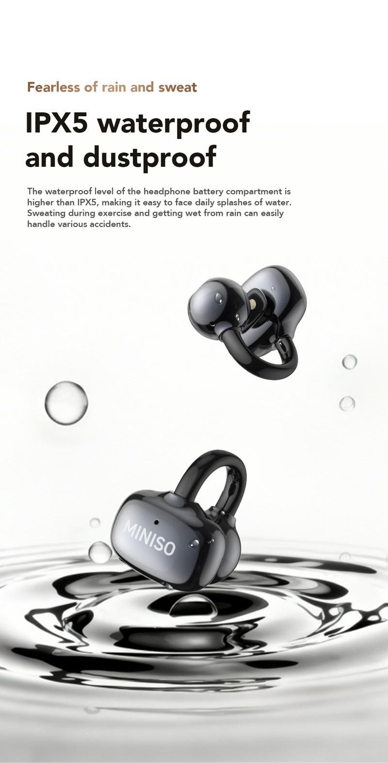 MINISO MS503 Heart Rate Monitoring Earbuds, Support Heart Rate and Blood Oxygen Detection,Clip On Wireless Headphones, Bluetooth 6.0 Earphones,  IPX5 Waterproof Audio Earbuds for Music & Calls, Comfortable for Sports