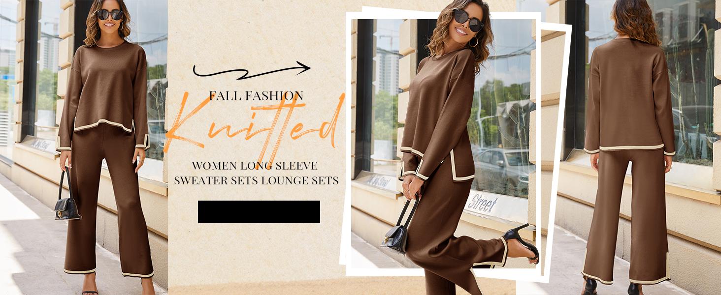 Kingapril Women Fall 2 Piece Lounge Set Outfits Sweatsuits Long Sleeve Sweater Tops Wide Leg Pants Knitted Womenswear Kingapril Women Fall 2 Piece Lounge Set Outfits Sweatsuits Long Sleeve Sweater Tops Wide Leg Pants Knitted Womenswear