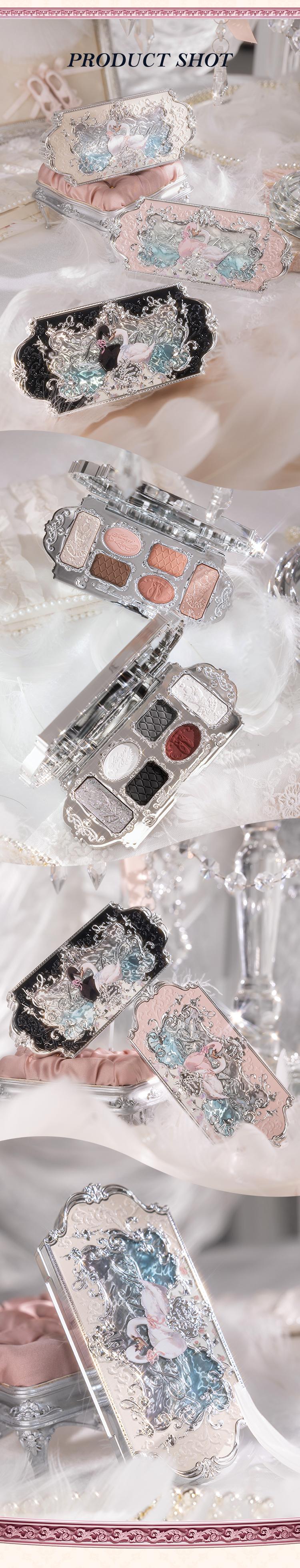 Flower Knows Swan Ballet Collection Six-Color Makeup Palette, 6-Color Palette with Matte & Shimmer Shades for Any Occasions, Long-Lasting, High Pigment, Blendable Glitter & Powder, Summer Gift, Makeup Beauty Cosmetics