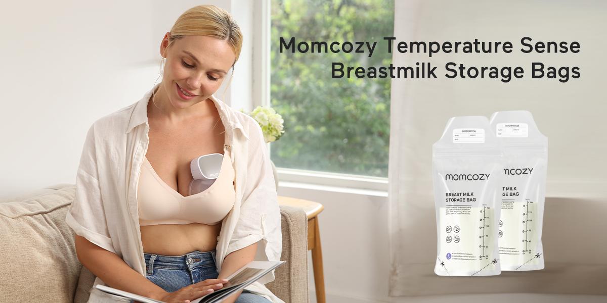 Momcozy Breastmilk Storing Bags, Temp-Sensing Discoloration Milk Storing Bags for Breastfeeding, Disposable Milk Storage Bag with 6 Ounce Self Standing, No-Leak Milk Freezer Storage Pouches,