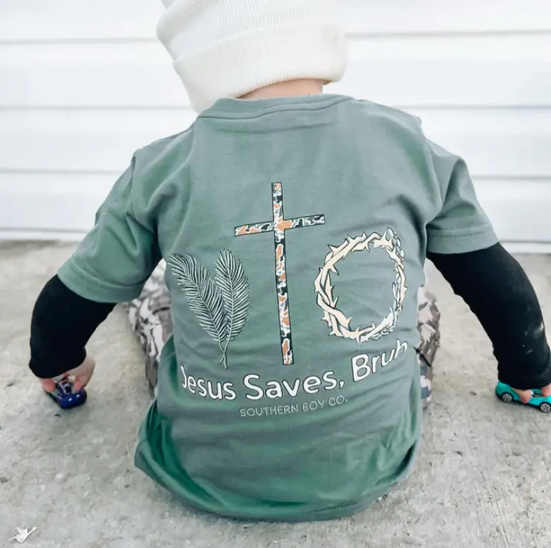 Jesus Saves Bruh Boy's Shirt, Southern Boys Girls Shirt, Western Style, Hunting and Fishing, Camo Country Tee, Outdoor Hunting, Birthday Gift For Kids