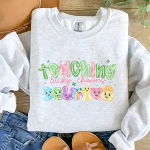 Teacher - Teaching Lucky Charms Sweatshirt - Ash Grey - Teacher Sweatshirt Pullover Soft Unisex Womenswear Cotton Fabric
