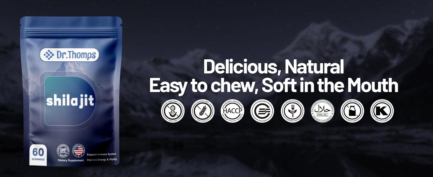 [buy 1 get 1]Dr.Thomps Premium Gold Himalayan Shilajit Gummies I Lab Tested I Individually Packaged I Ashwagandha, 75%+ Fulvic Acid & 85+ Trace Minerals I for Men, Women I Non-GMO I 100% Natural & Organic