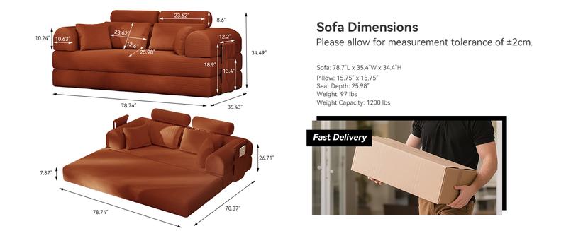 5-in-1 Reinforced Folding Sofa Bed | 79" Steel Support Frame with High-Resilience Memory Foam | Sturdy & No Tools Needed for Family Living Room 5-in-1 Reinforced Folding Sofa Bed | 79" Steel Support Frame with High-Resilience Memory Foam | Sturdy & No Tools Needed for Family Living Room