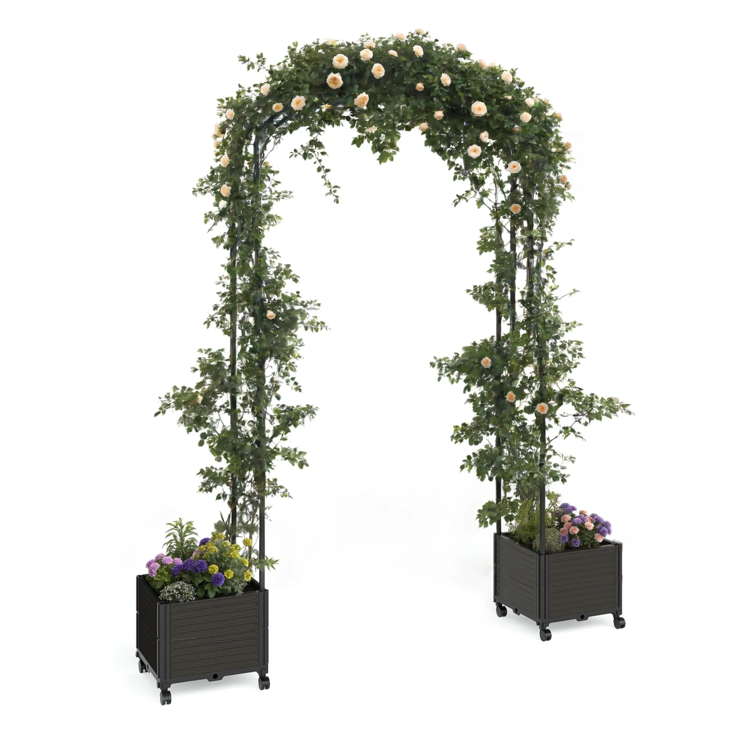 Garvee Built to Last Large Heavy Duty Metal Garden Arch Trellis with Planter Boxes - 3.9x7.9 FT Outdoor Metal Arbor, 20.3 Lbs, Easy Mobility with Universal Wheels, Ideal for Wedding Decor, Garden/Yard Pathway, Event