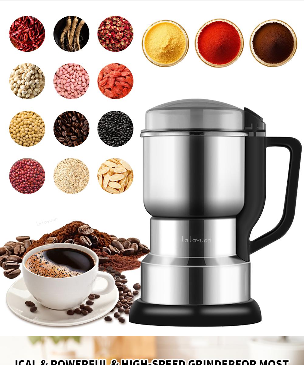 Electric Coffee Grinder Multifunctional Coffee Bean SpiceBeans Vanilla Stainless Steel Mixer 300W High PowerCrusher coffee grinder Electric Coffee Stainless SteelMeasuring Pitcher with Lid Espresso Distribution Tool withStand fast grind