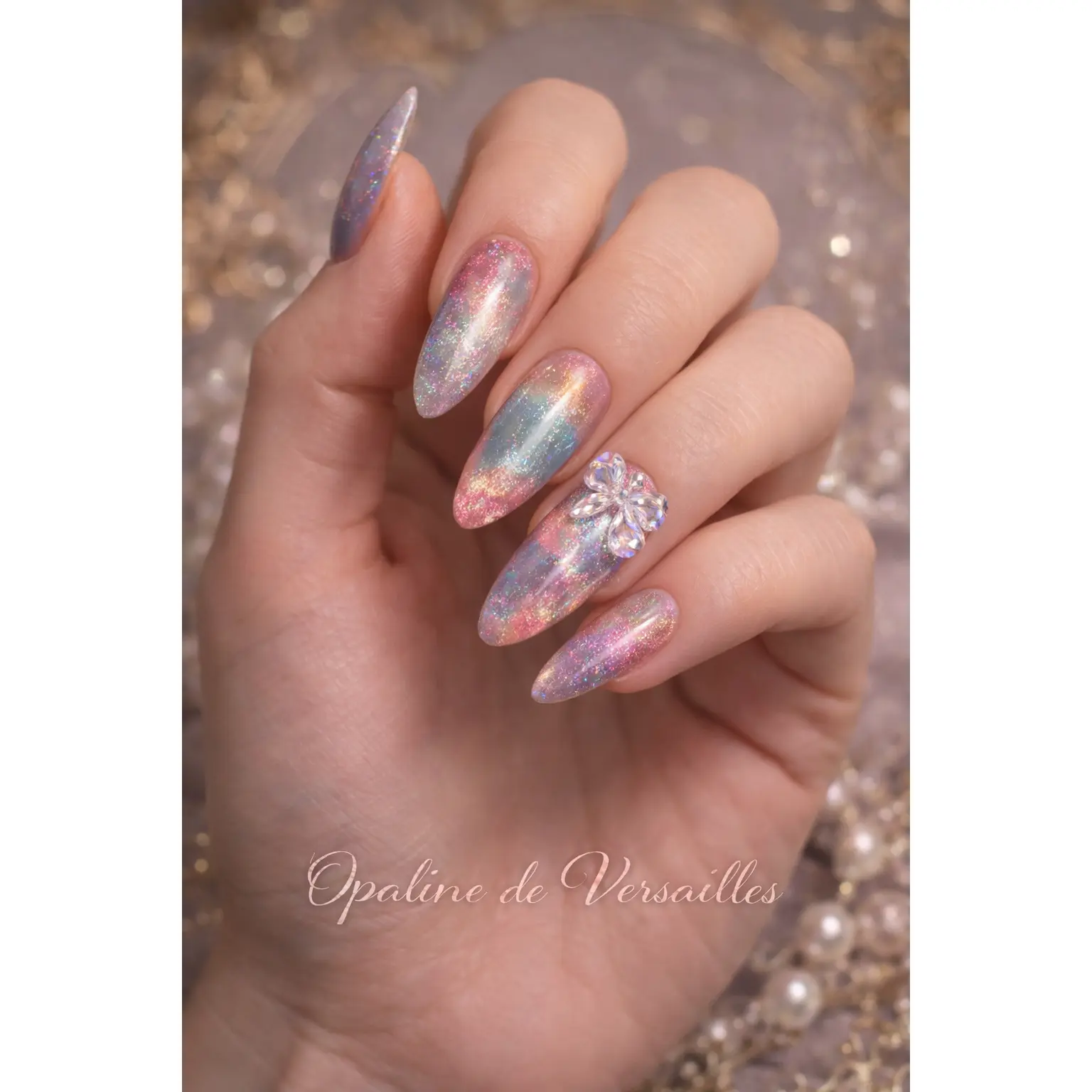 Opaline de Versailles Press On Nails | Pastel Chrome Shimmer | Rainbow Princess Nails