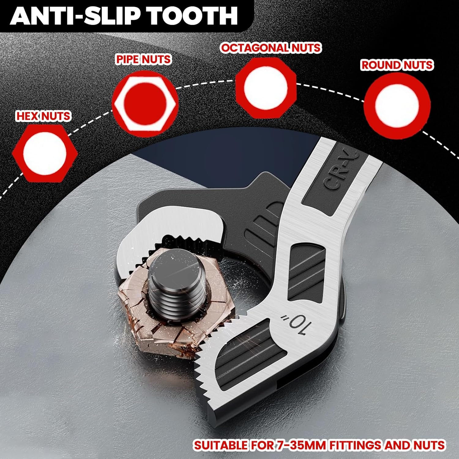 Adjustable Multi-function Self-locking Pipe Wrench Set, 6/8 inch Chrome Vanadium Steel Adjustable Wrench with Quick-Adjust for Plumbing, DIY & Industrial Use