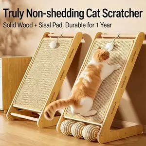 Vertical Solid Wood Sisal Cat Scratcher Non-shedding, Scratch-Resistant & Wear-Resistant Cat Scratching Board, Scratching Pad, Scratching Ball Cat Toy