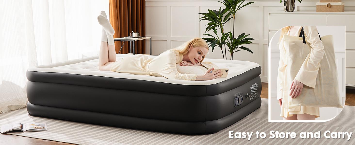 Inflatable Mattress Airbed with Built-in High Capacity Pump, Double Height, Non-Slip Bottom Design, Weight Capacity 660 lbs Air Bed for Home, Camping