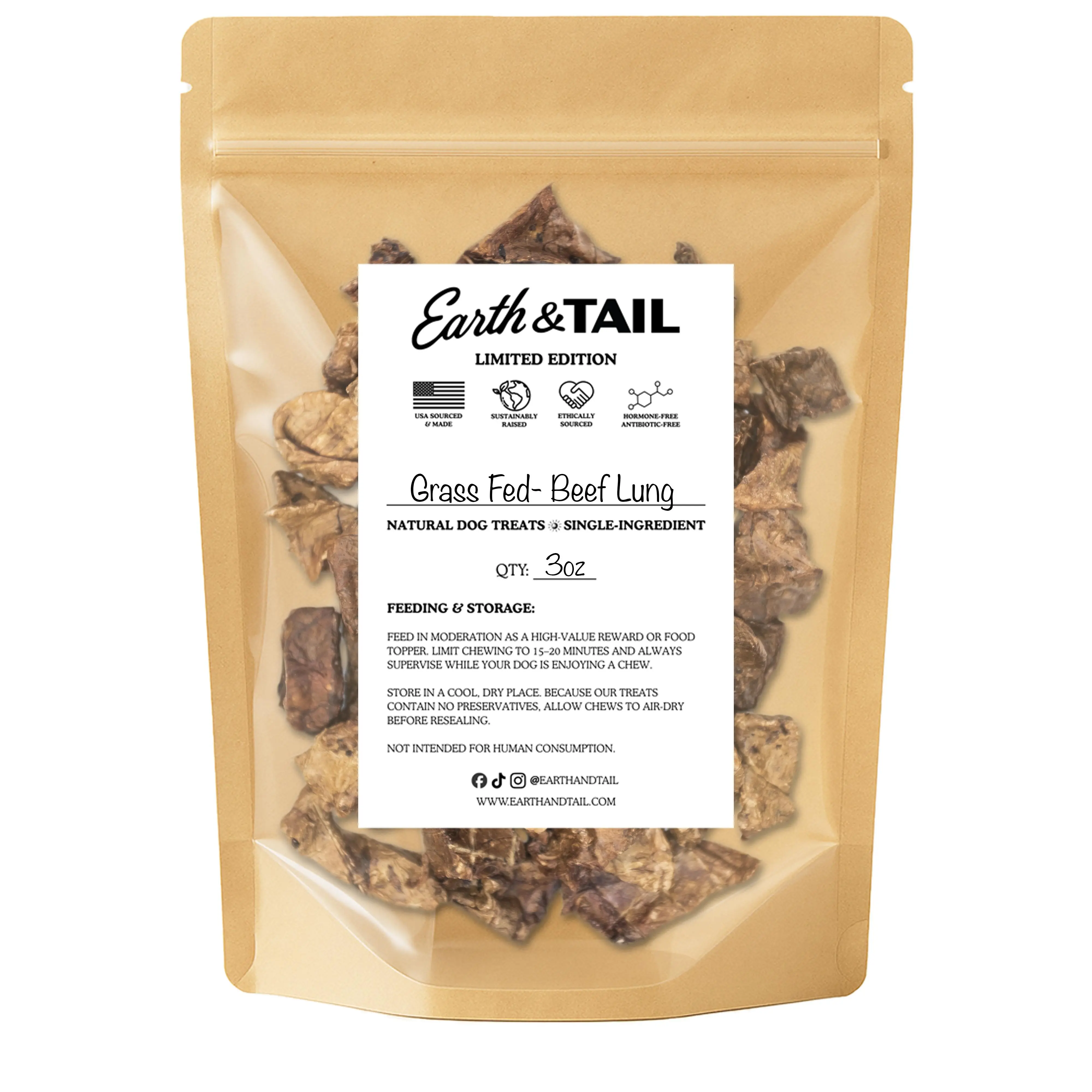 Beef Lung 3oz - Grass Fed & Finished 100% Dehydrated Single-Ingredient Beef Lung Dog Treats