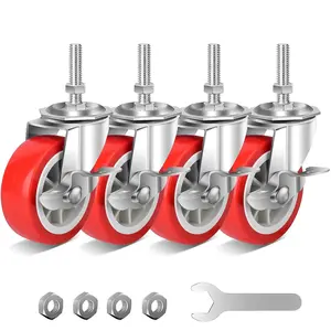 3 Inch Heavy Duty Stem Casters Swivel Wheels with Brake - 3/8" -16 X 1-1/2" (Stem Diameter 3/8", Stem Length 1-1/2"),Set of 4 with Locking Threaded Stem Caster Wheels - Load 600Lbs NISUSK
