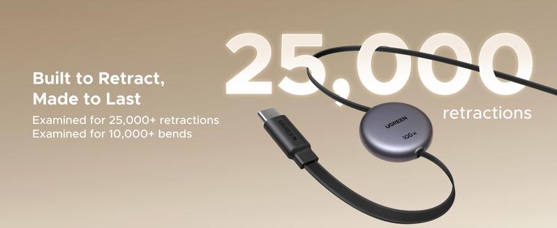 UGREEN 100W Retractable USB C Cable, Type C Cord USB C Charger Cable for iPhone 17/16/15/14, MacBook Pro/Air, Galaxy S25/S24/S23, iPad Pro/Air, Pixel 9/8, Switch, AirPods, Black, 3.3FT,TikTokShopBlackFriday ,TikTokShopHolidayHaul