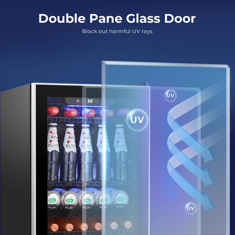 Kismile 18L Beverage Refrigerator Cooler 24Can Mini Fridge with Quiet Compressor LED Light Freestanding Small Fridge for Home Bar 40-61°F Electronic Temperature Control