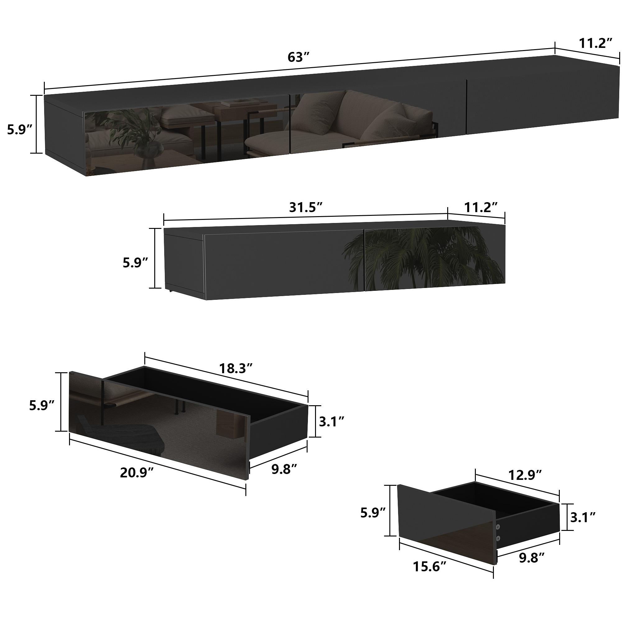 FUFU&GAGA Floating LED TV Stand for TVs up to 70", Wall Mounted Wood Media Console with Glossy Surface & 44 Color LED Lights FUFU&GAGA Floating LED TV Stand for TVs up to 70", Wall Mounted Wood Media Console with Glossy Surface & 44 Color LED Lights