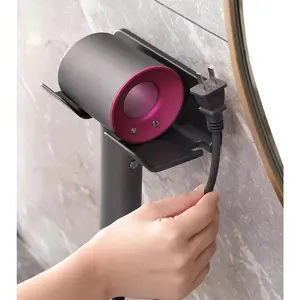 Universal Hair Dryer Holder, Blow Dryer Hanger Wall Mount for Hair Dryer Hook with Plug&Cord Organizer Self Adhesive for Cabinet Bathroom