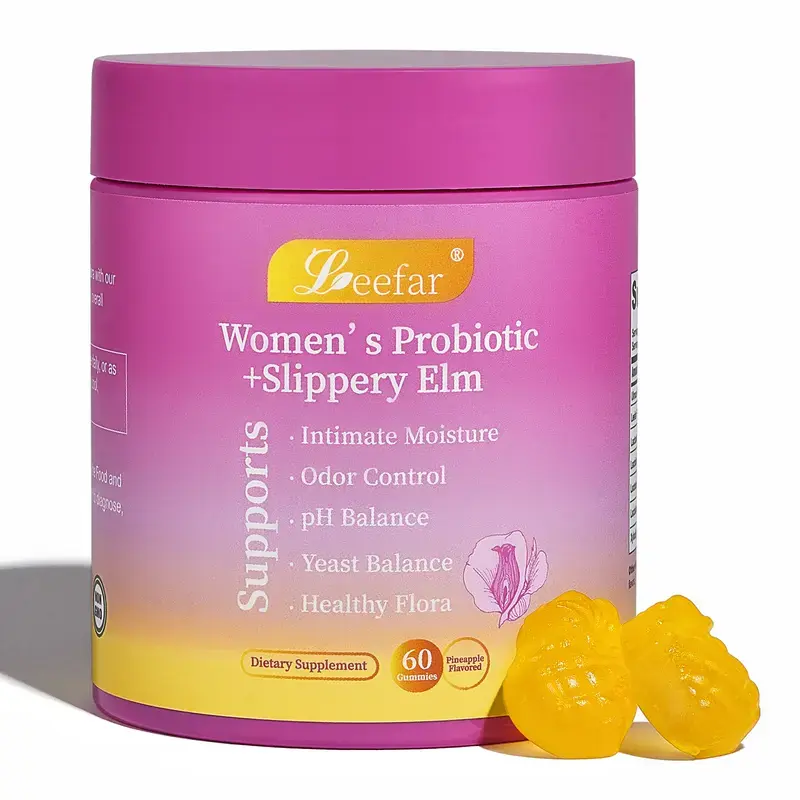 Pineapple Flavor - Feminine Probiotics 60 GummiesDietary Supplement with Prebiotic&Probiotic BlendSlippery Elm Support pH Balance
