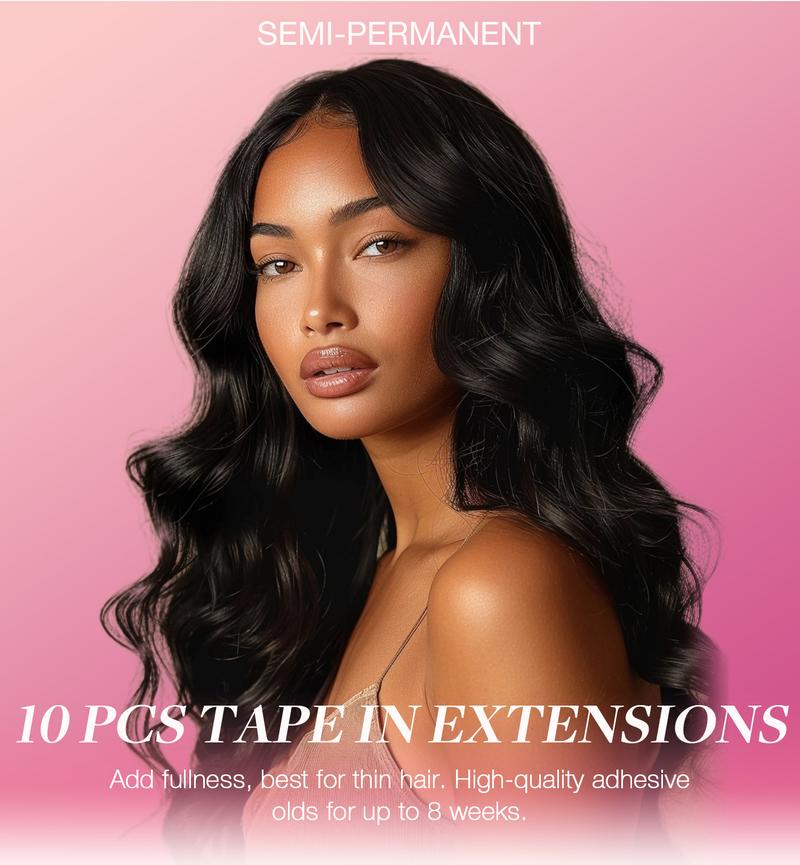 GOOGOO Hair 10pcs Tape in Human Hair Extensions 25g to 30g Natural Straight