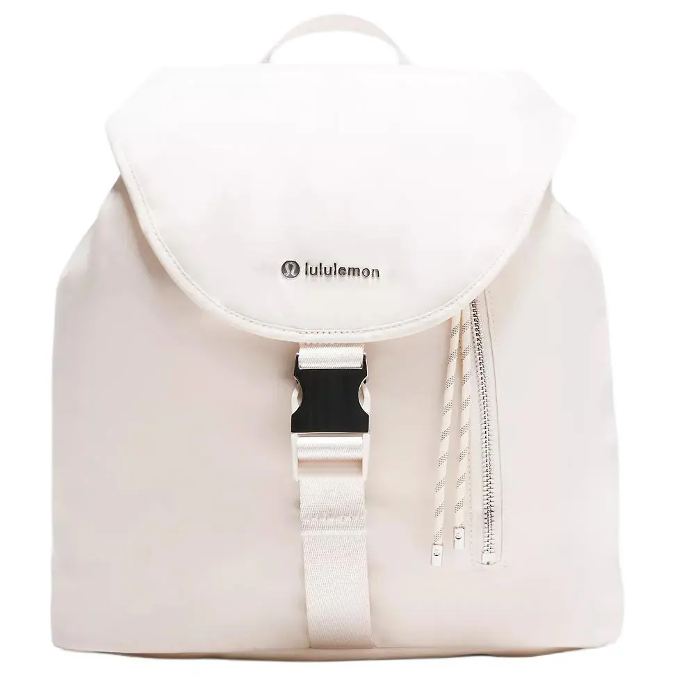Women's Lululemon 10L Drawstring Bucket Dual Shoulder Backpack - Recycled Nylon, Light Ivory with Silver Accents